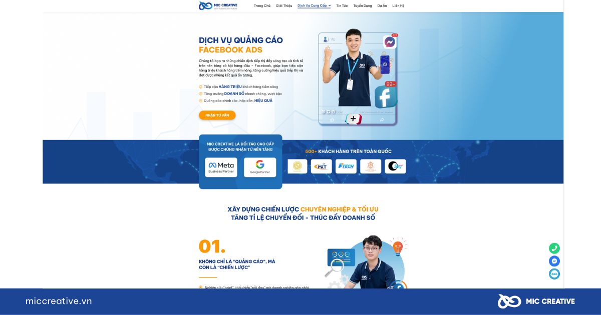 Landing Page của MIC Creative