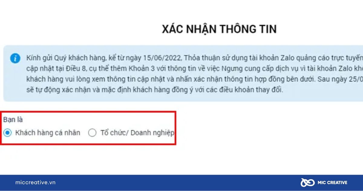 Tạo tài khoản zalo ads bước 1