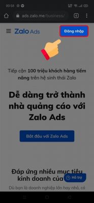 Truy cập Zalo Ads và đăng nhập