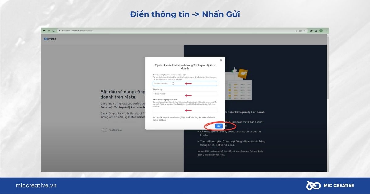 Cách tạo tài khoản quản lý doanh nghiệp trên Facebook bước 2