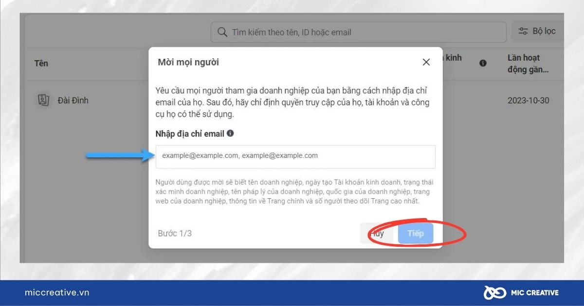 Thêm người dùng vào Trình quản lý quảng cáo Facebook - Bước 3