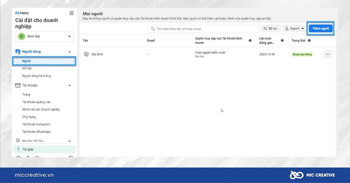 Thêm người dùng vào Trình quản lý quảng cáo Facebook - Bước 2