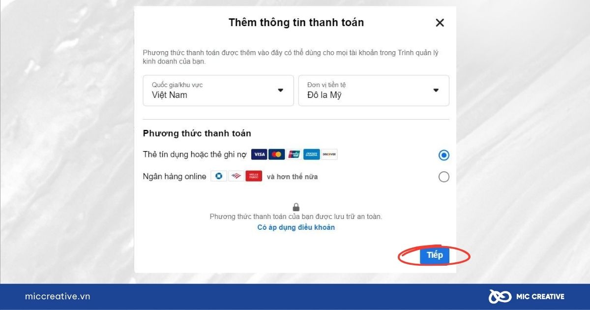 Thêm phương thức thanh toán - Bước 2
