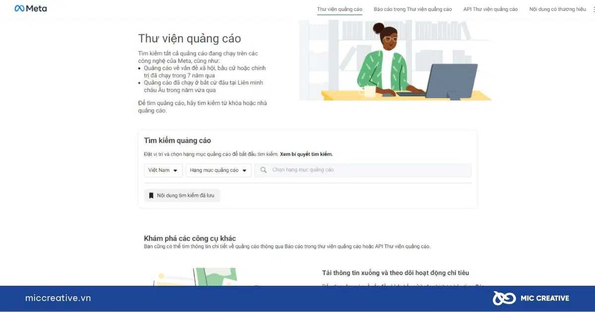 Giao diện chính của Thư viện quảng cáo Facebook