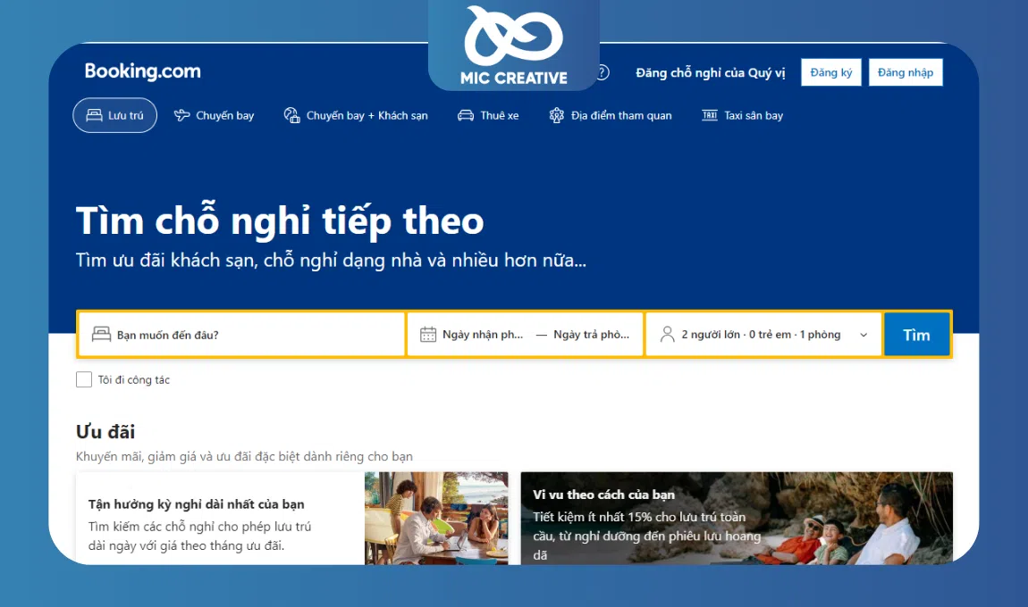 Booking.com - Website chuyên phòng vé, tư vấn điểm đến du lịch