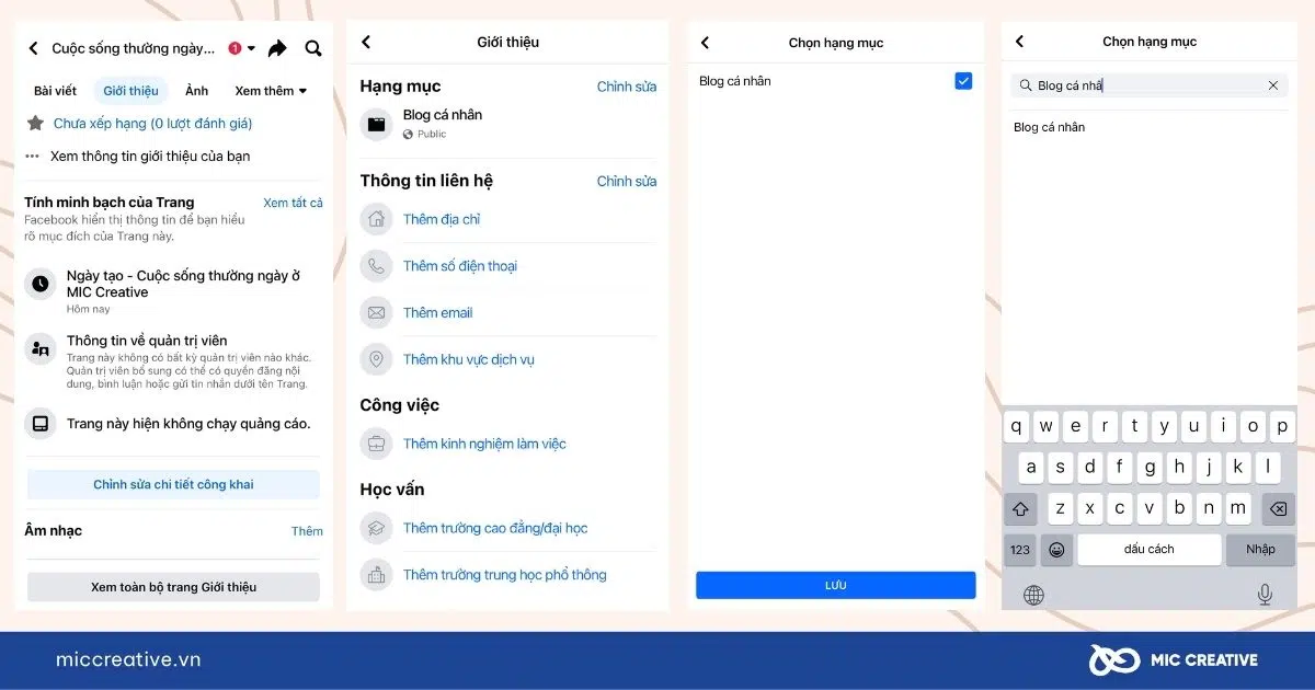 Cách chọn hạng mục blog cá nhân cho fanpage trên điện thoại