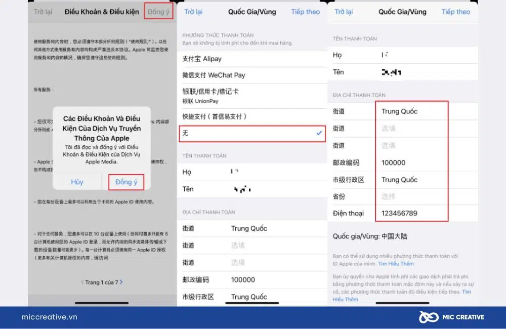 Thực hiện các bước theo thứ tự từ trái qua phải