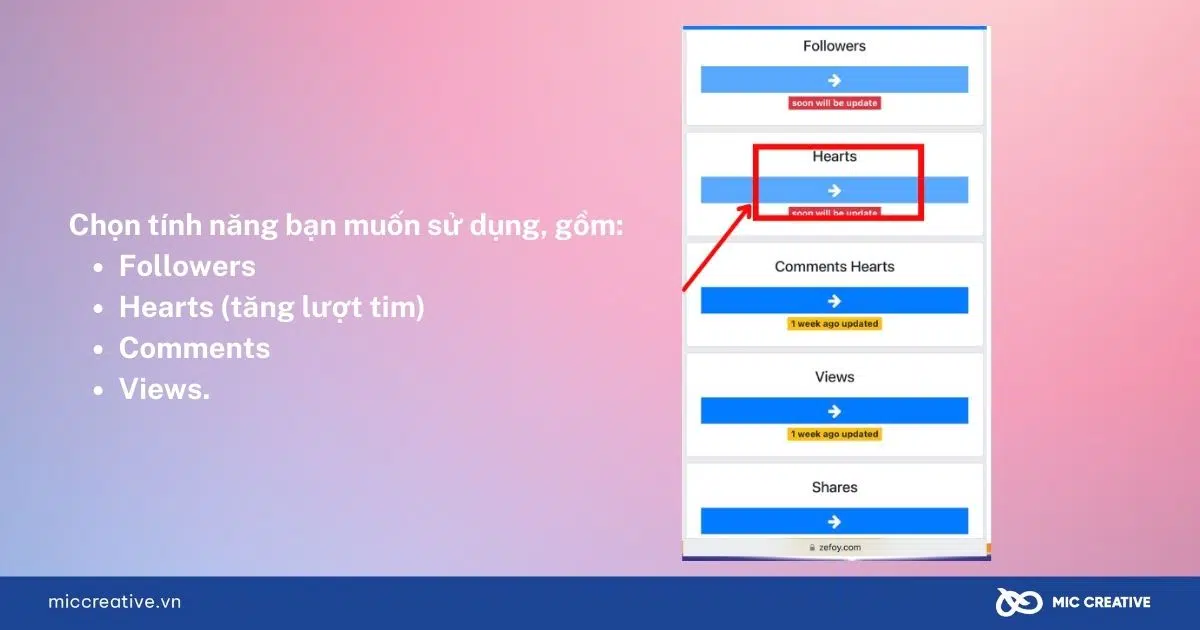 Tăng tim TikTok trên Zefoy.com - Bước 2