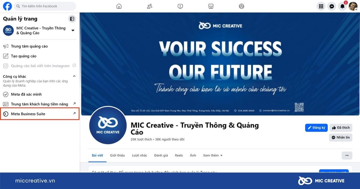 Truy cập Meta Business Suite
