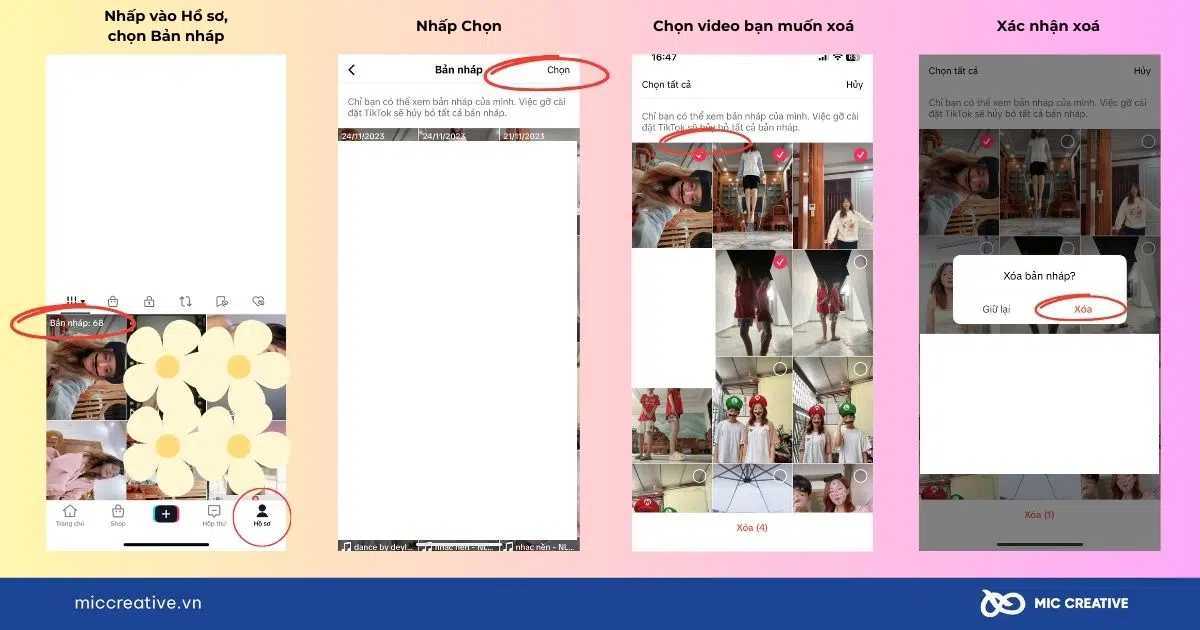 Xóa nhiều bản nháp TikTok cùng lúc