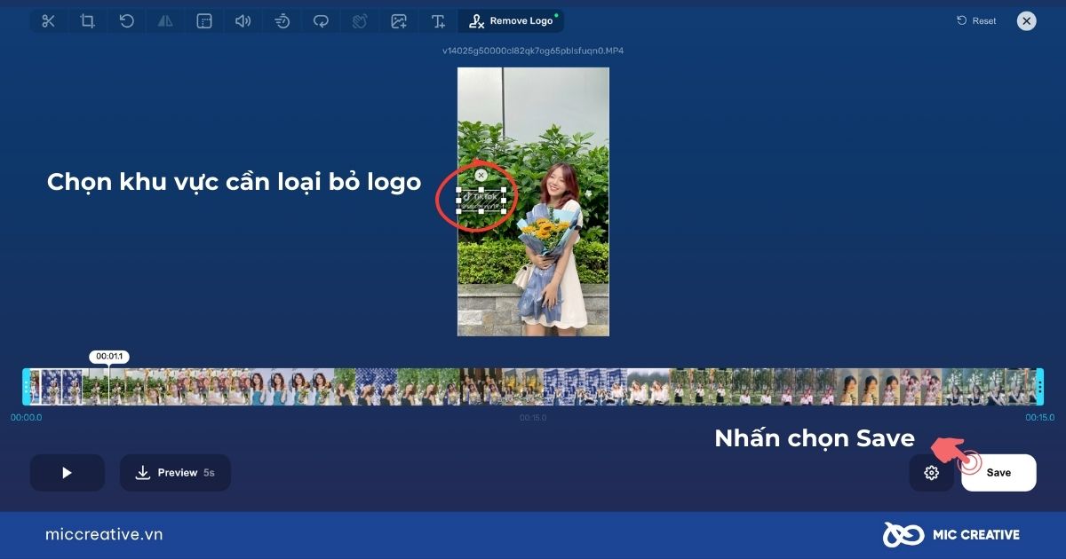 Chọn khu vực cần loại bỏ ID TikTok