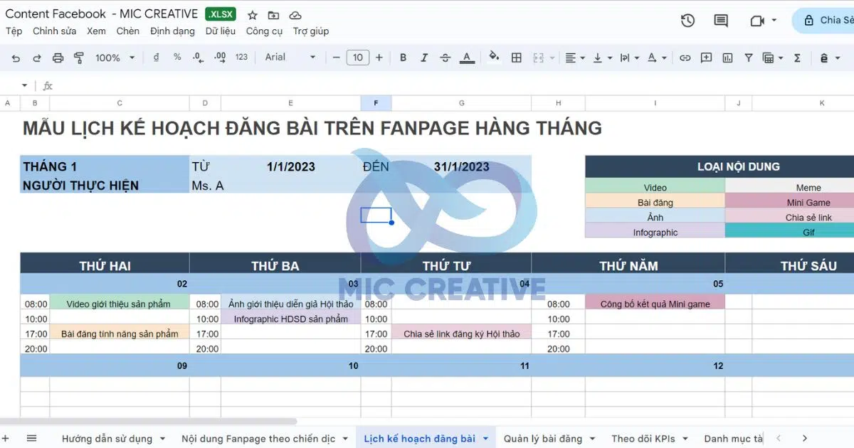 Mẫu content plan cho Fanpage hàng tháng