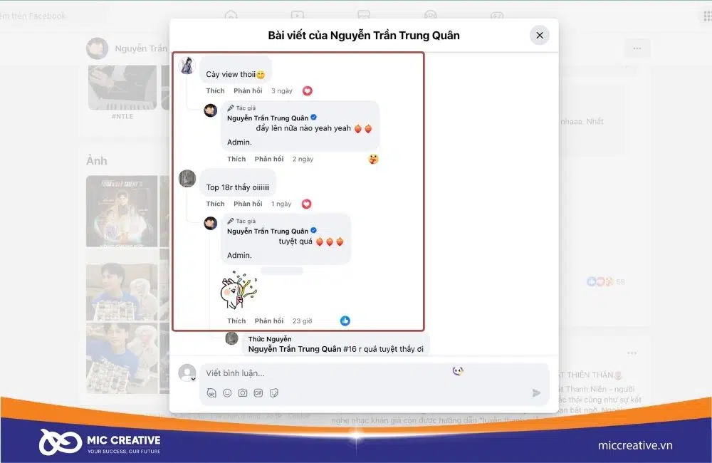Tương tác với người bình luận vào nội dung trên Fanpage