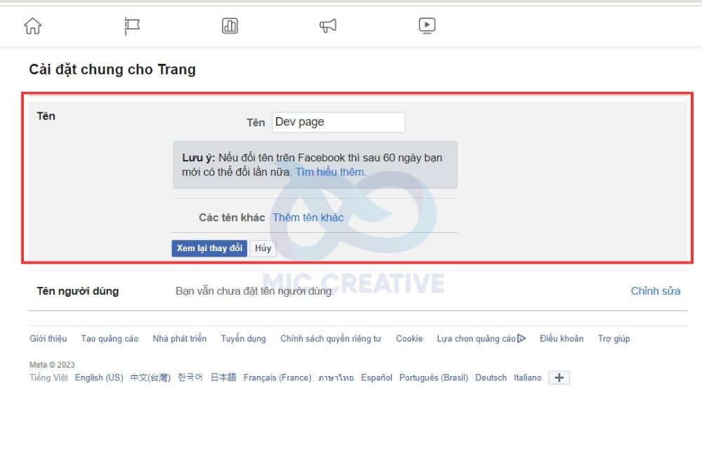 Cuối cùng, bạn tiến hành đổi tên Page