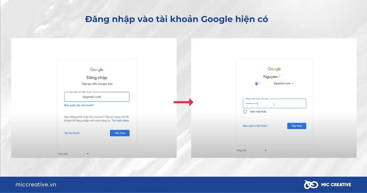 Nhập thông tin tài khoản Google để đăng nhập