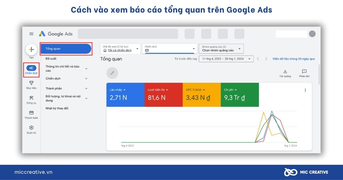 Cách mở báo cáo tổng quan trên Google Ads