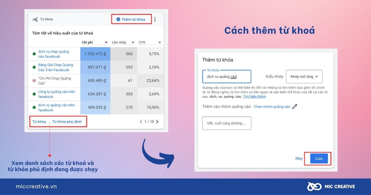 Cách thêm từ khoá