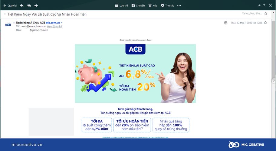 Email Remarketing chăm sóc khách hàng của ACB