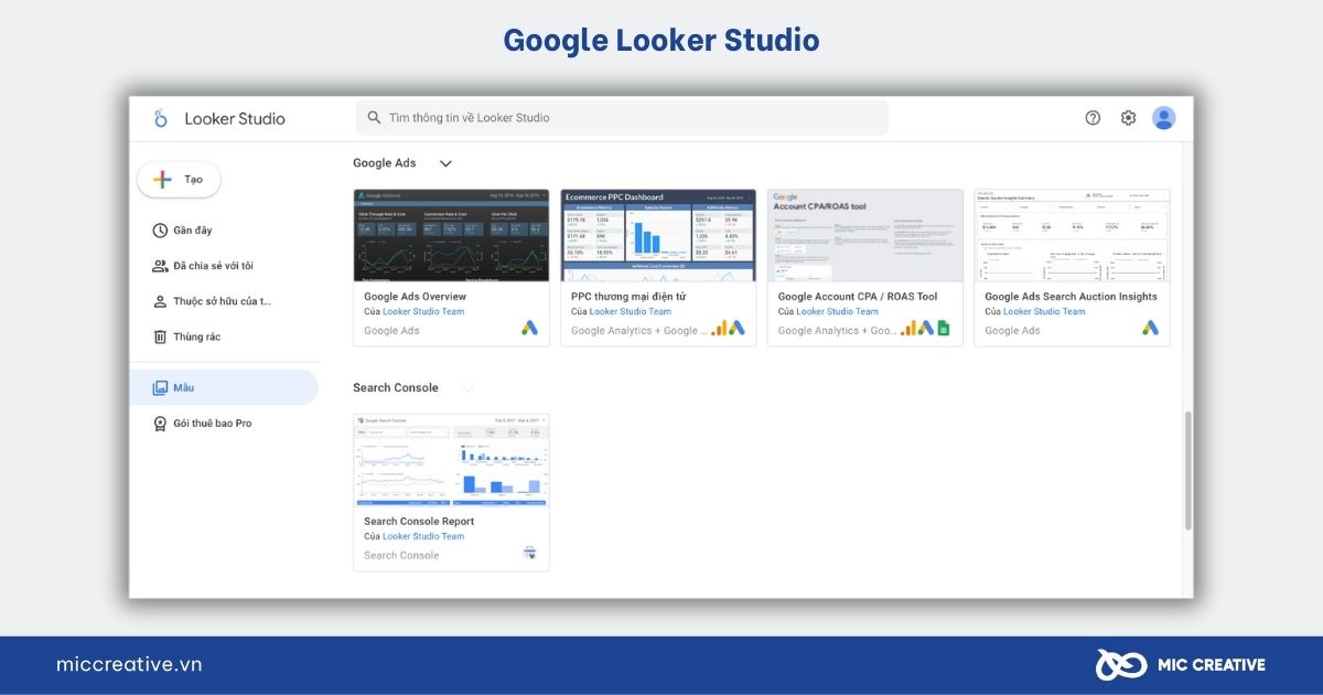 Mẫu báo cáo của Google Looker Studio