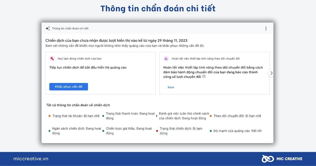 Mục Thông tin chẩn đoán chi tiết