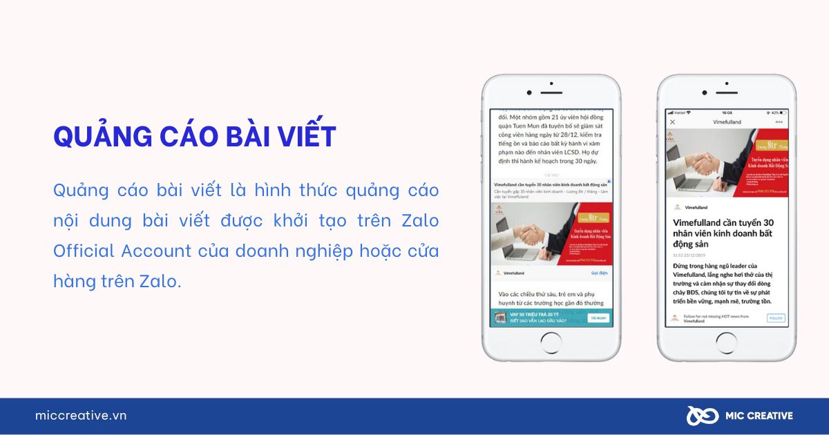 Quảng cáo bài viết trên Zalo OA