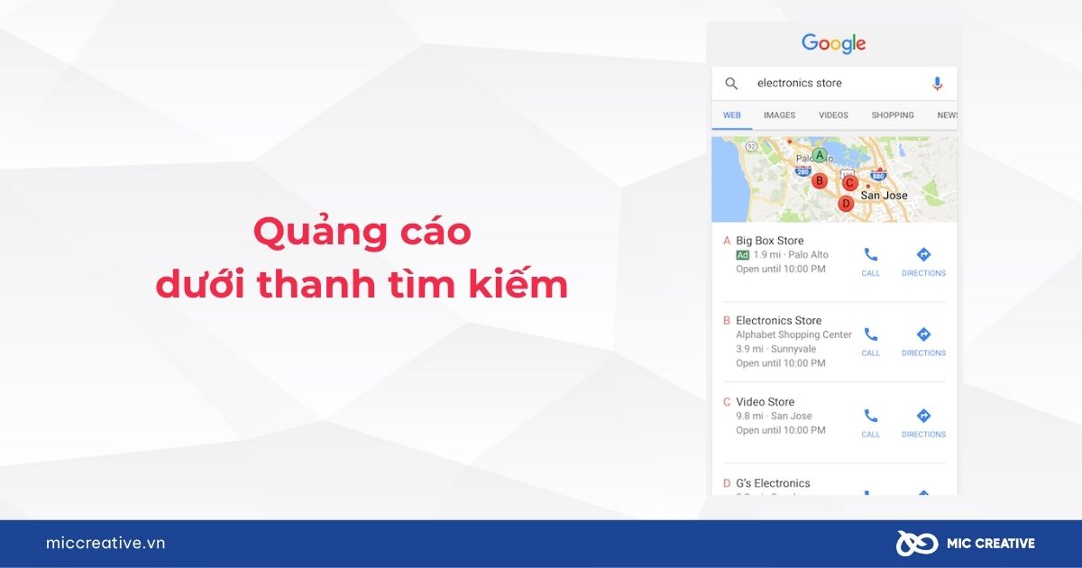 Quảng cáo dưới thanh tìm kiếm