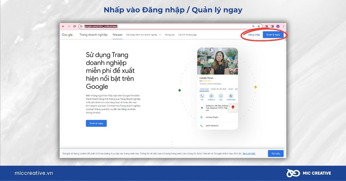 Truy cập vào Google Business