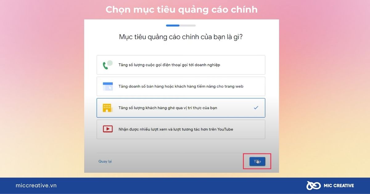 Chọn mục tiêu quảng cáo chính