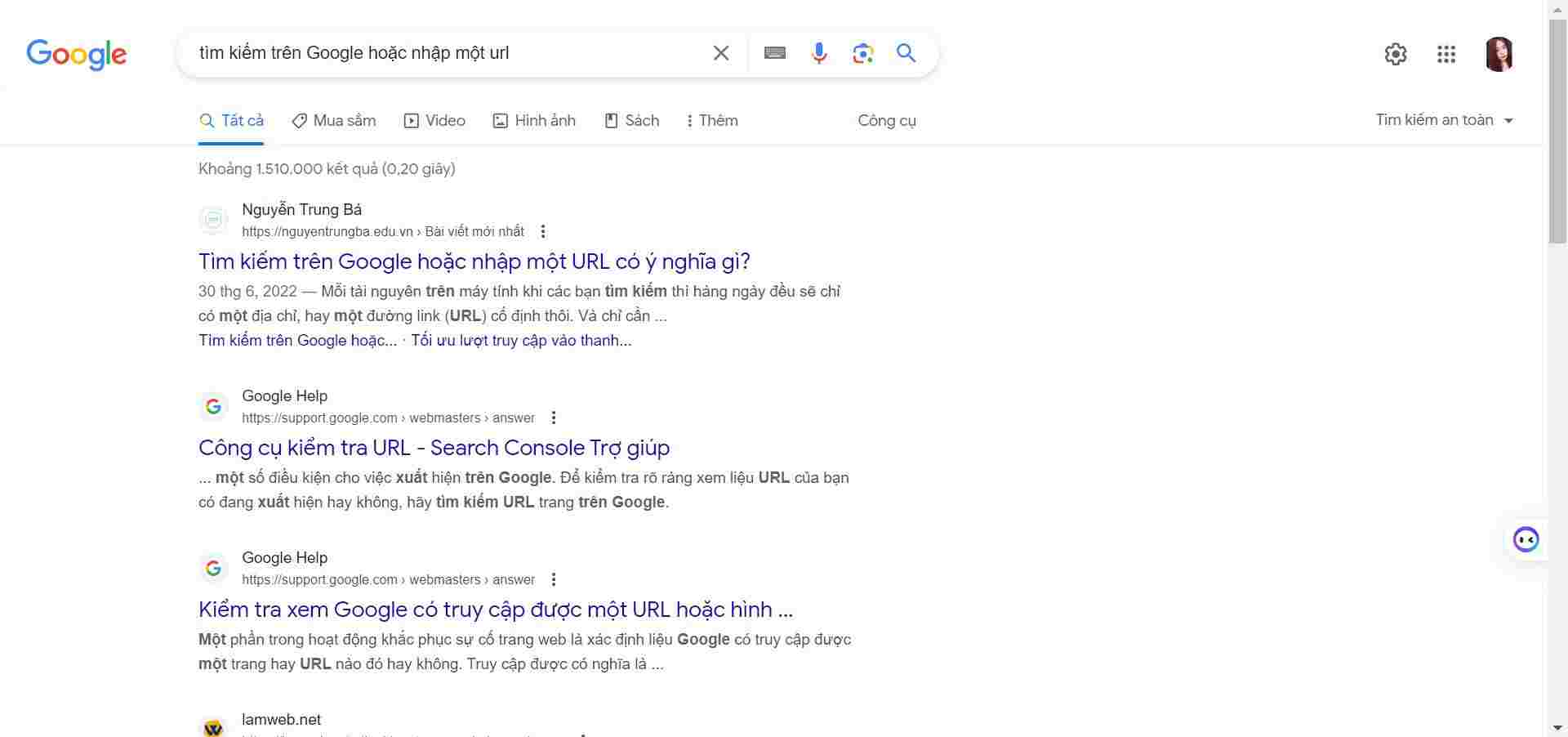 Kết quả tìm kiếm trên Google