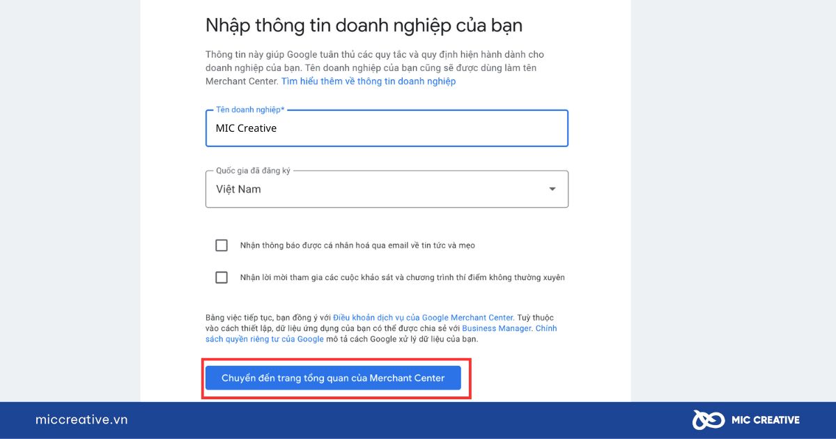 Nhập thông tin doanh nghiệp