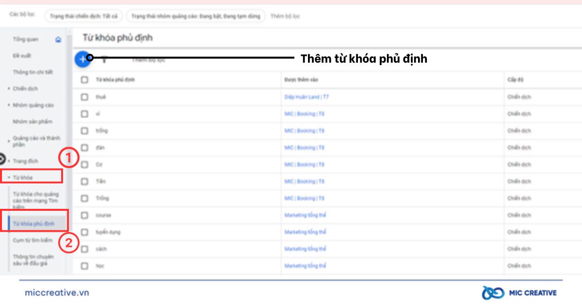 Thêm từ khóa phủ định