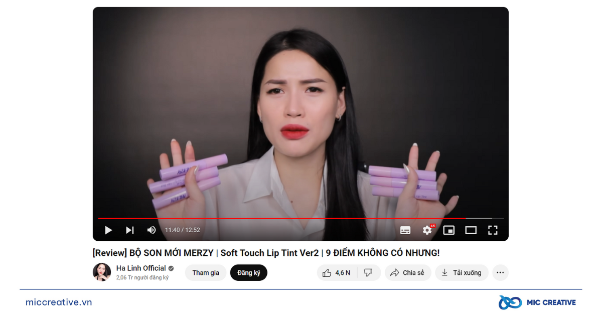 Video review bộ son Merzy mới của Hot KOL Võ Hà Linh thu hút gần 300 nghìn lượt xem