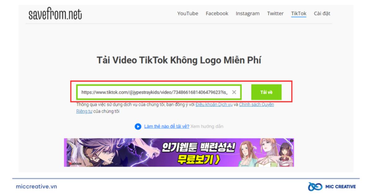 Gắn link Video vào SaveFrom