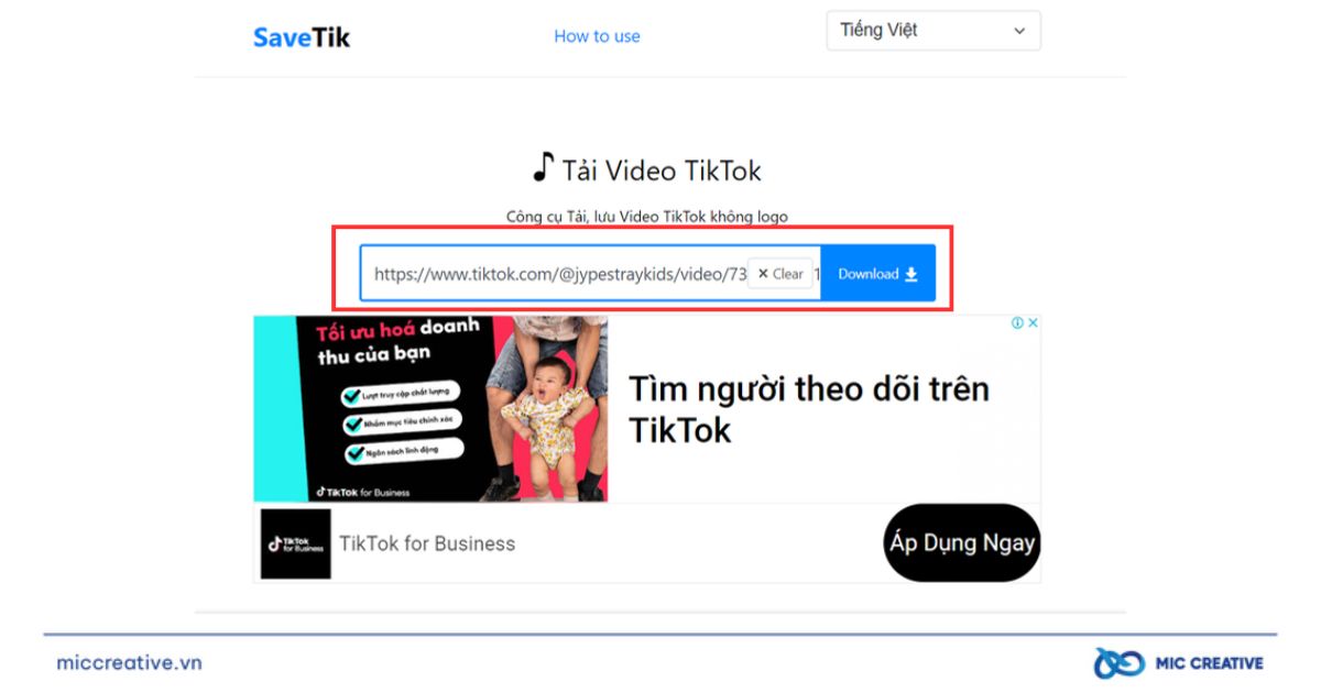 Gắn link Video vào SaveTik