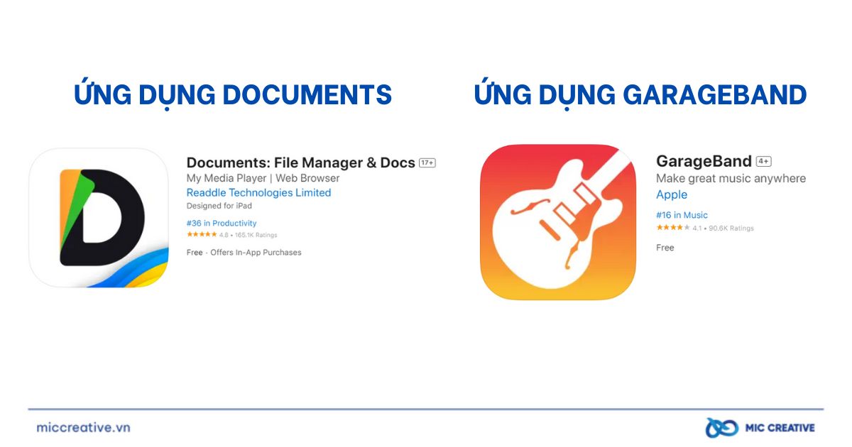 Tải 02 ứng dụng Documents và GarageBand