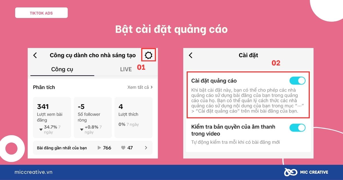 Bật Cài đặt quảng cáo