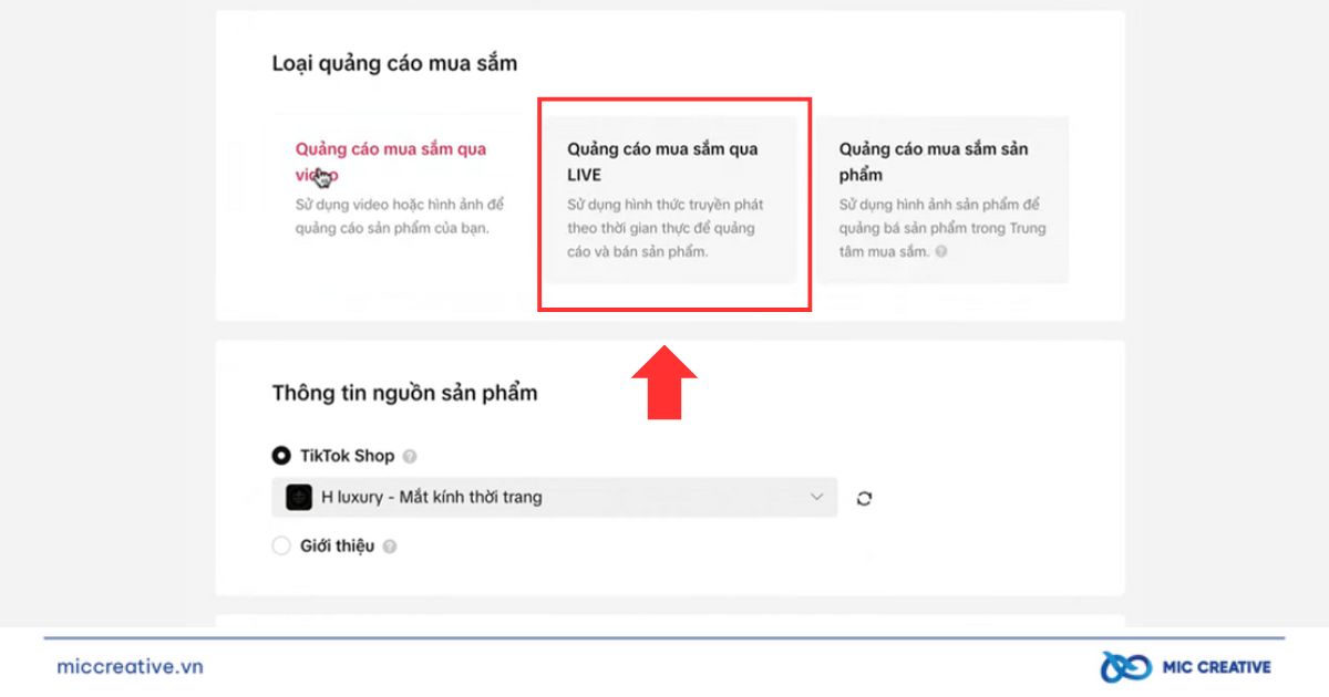 Chọn loại quảng cáo TikTok Shop