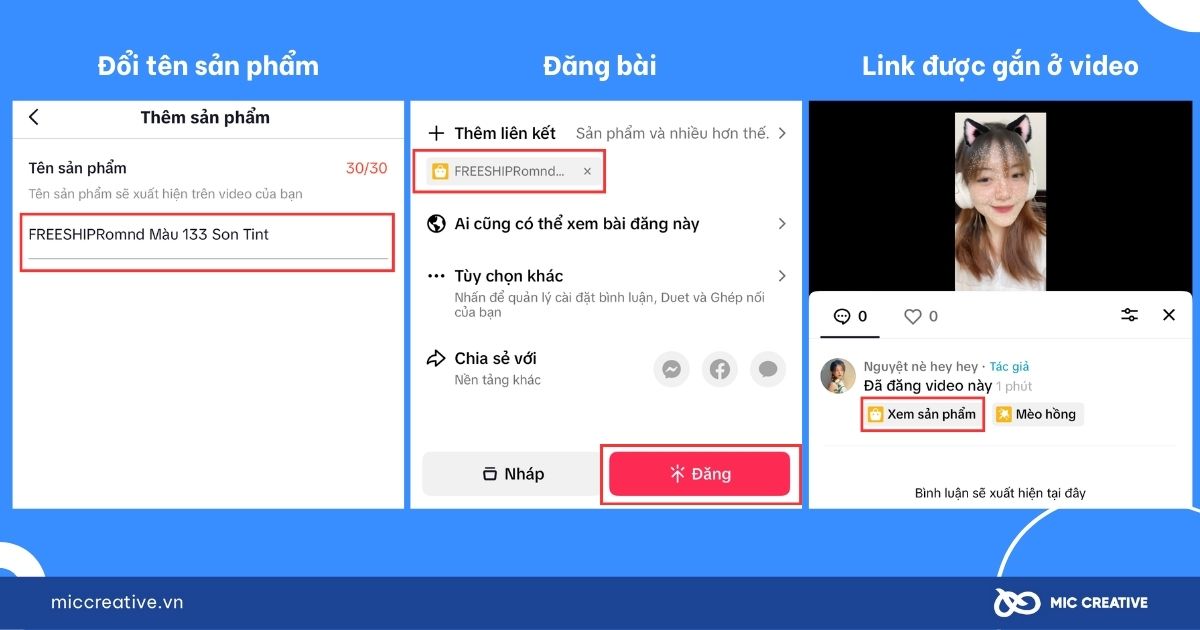 Link sản phẩm đã được gắn vào video