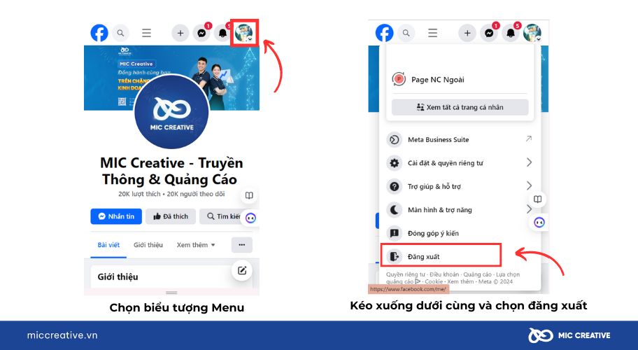 Cách đăng xuất Facebook trên trình duyệt