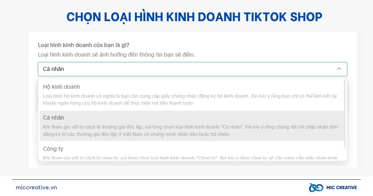 Chọn loại hình kinh doanh TikTok Shop