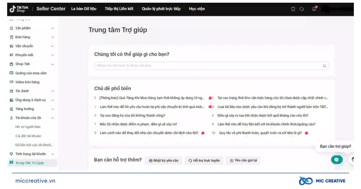 Trung tâm trợ giúp TikTok Shop