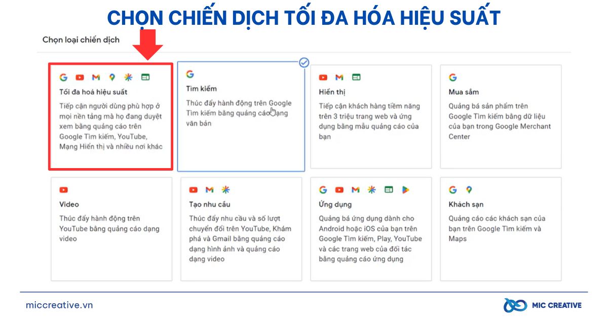 Lựa chọn chiến dịch tối ưu hóa hiệu suất Google Ads