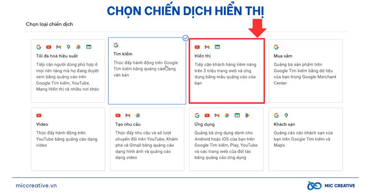 Lựa chọn chiến dịch quảng cáo tìm kiếm Google Ads