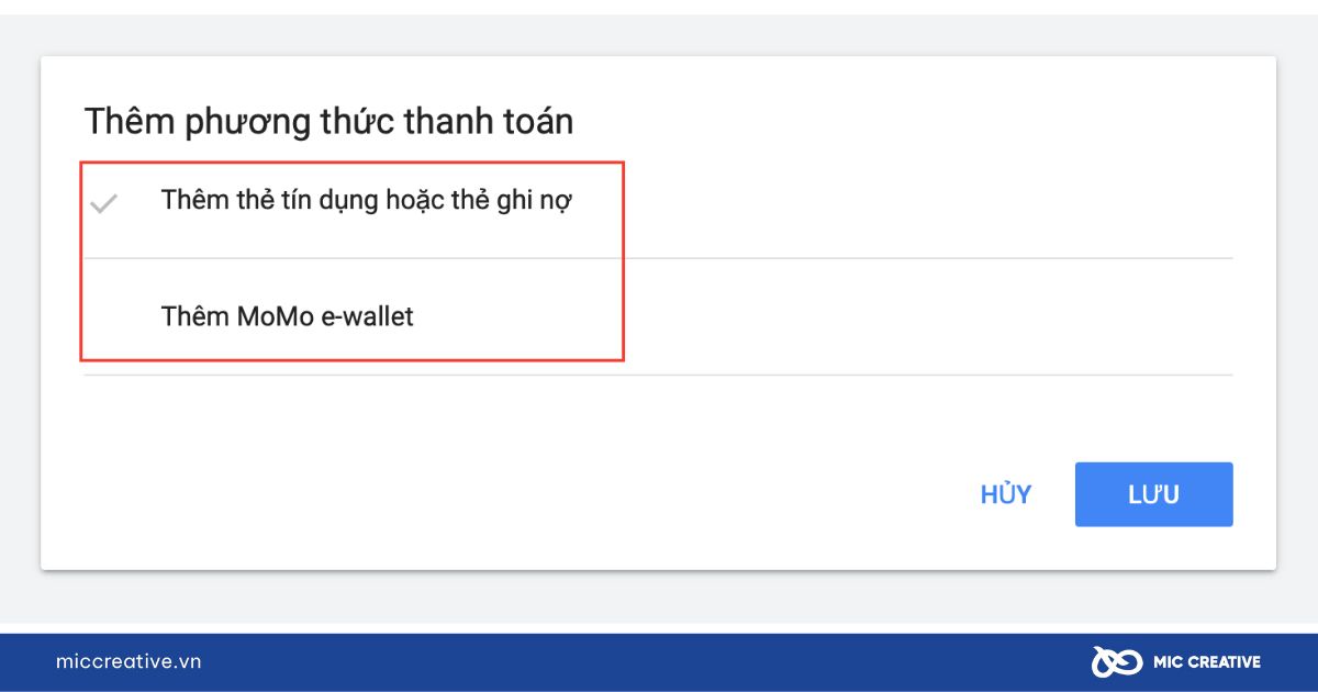 Chọn phương thức muốn thêm