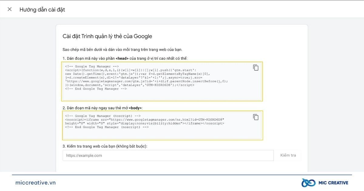 Sao chép Code Tag Manager