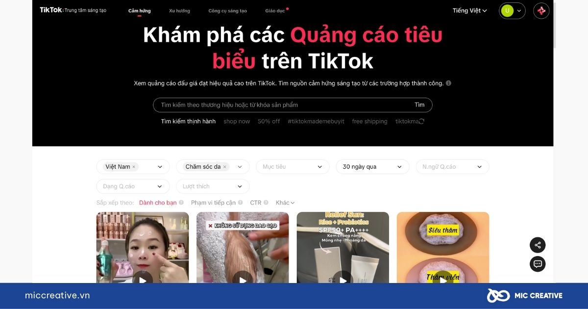 Giao diện quảng cáo tiêu biểu (Top Ads)