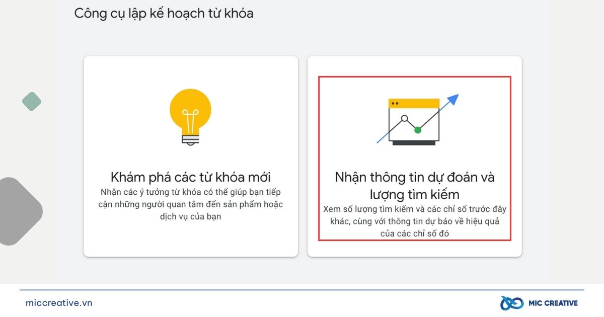 Chọn Nhận thông tin dự đoán và lượng tìm kiếm