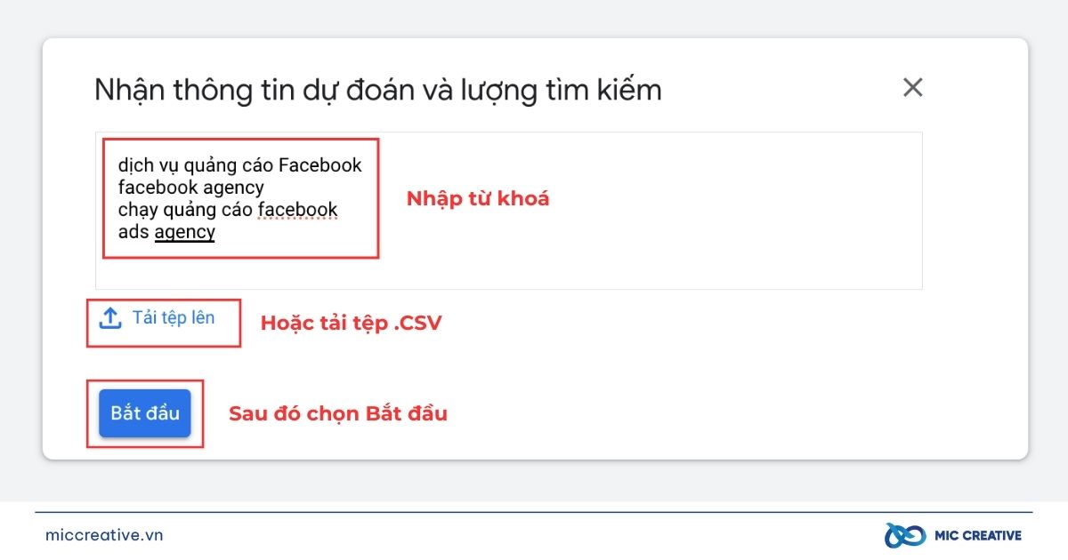 Nhập từ khoá hoặc tải tệp .CSV lên