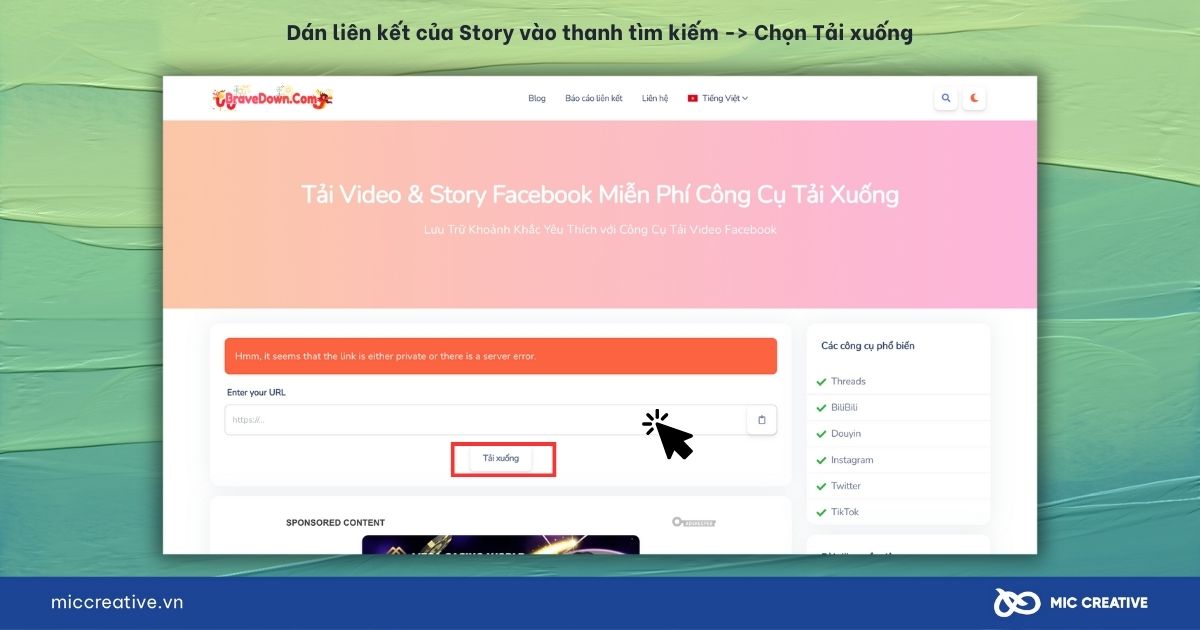 Dán liên kết vào thanh tìm kiếm