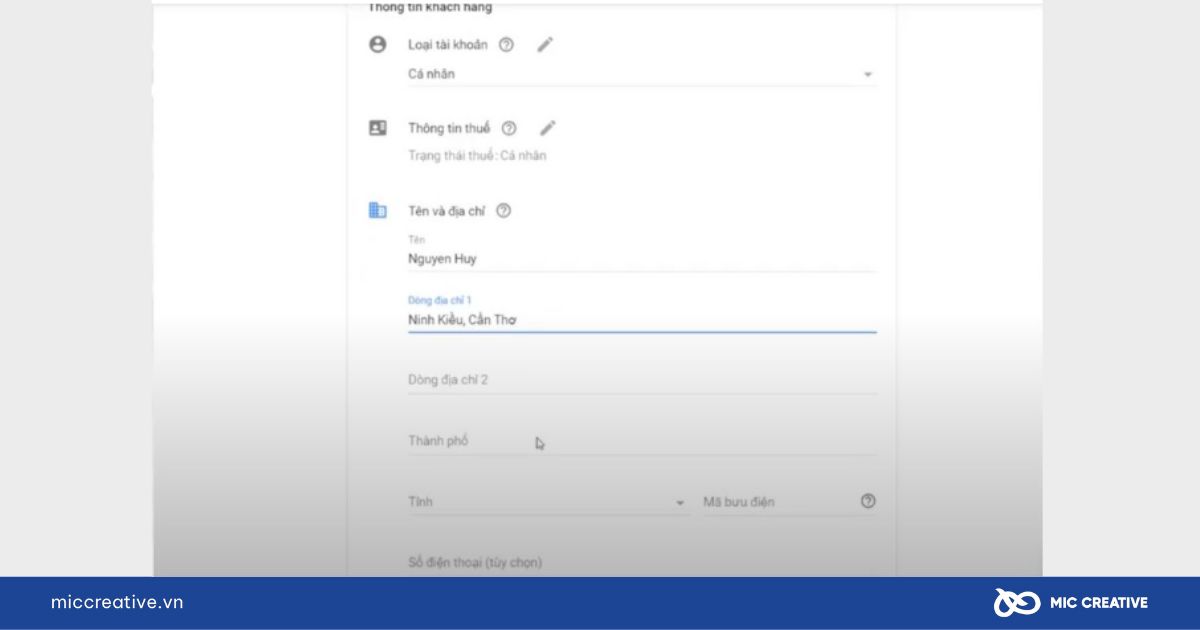 Nhập thông tin ở mục Thông tin khách hàng